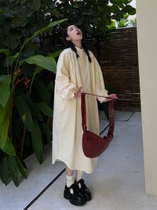 พลัสไซส์ สไตล์ญี่ปุ่นย้อนยุค ปกตั้ง ตุ๊กตา เดรส สําหรับผู้หญิง ใส่สบาย หลวม แขนยาว ฤดูใบไม้ผลิ ฤดูใบไม้ร่วง พรางหุ่น เดรส