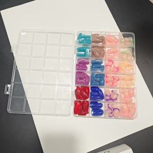 288pcs Colorful French&Cats Eye Fake Nails Mixed 12Colors Short Square/Coffin Press On Nail Glossy French Tips False Fingertips
