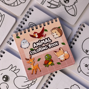 MINI DIY Coloring Book - Doodle Coloring Book - Cartoon Coloring Book - WITH 2 CRAYONS