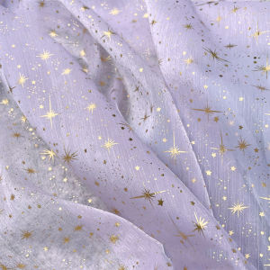 Bronzing เงา Crepe Organza ผ้าสําหรับชุดสตรีโดยเมตร Glitter Star Moon เลื่อมสุทธิเส้นด้ายสําหรับงานฝีมือ DIY ทํา