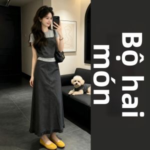 PEIZIXUAN | Bộ Áo Thun và Váy Xám Phong Cách Trẻ Trung Mùa Hè