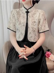 Chic Floral Print Chiffon Shirt Womens Short Sleeve Summer New Style Breathable Ultra Fairy Sun Protection Shirt Anti Aging Short Coat