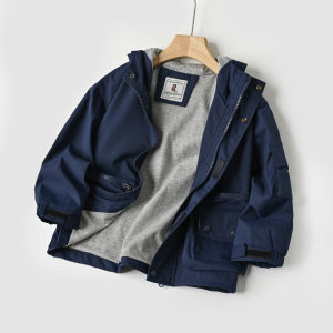 Trendy Double Layer Windbreaker Jacket for Kids Boys Girls Windproof Zipper Hooded Spring Autumn Style Childrens Clothing