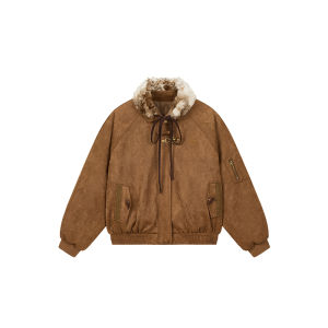 A chock | Detachable Fur Collar Bow Warmth Outerwear