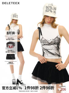 Original Design Print Sleeveless Vest Womens Summer Slimming Fit Cotton Polyester Blend Neckline Covering Bodycon Style