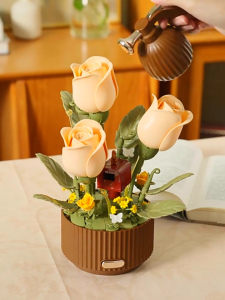 EMUE Block EM0104 Blooming Garden Whispers Of Rose Eternal Flower With Light Gift Decoration Building Brick Toy