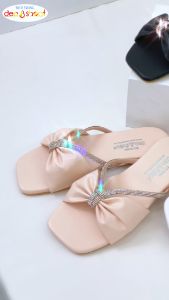 Dép lê nữ quai ngang đính đá phối nơ Big Size 42 43 cao cấp Depvashock