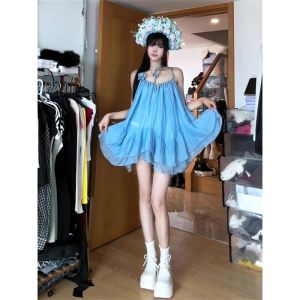Blue Strapless Loose Sweet Asymmetrical Hem Blouse for Women Summer Outerwear Casual Breathable Comfortable Nylon Material
