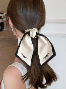 Original Design Korean Style Headband Silk Scarf Hair Ties for Women Fashionable Pearlescent French Style Hair Ring