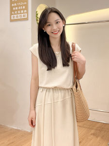 French Chic Casual Solid Color Short Sleeve Dress 2024 Summer New Arrival Fashionable Versatile Slimming Long Skirt for Women