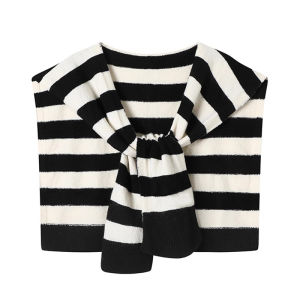 Khăn Choàng Cổ Giả Dệt Kim Màu Đen Kẻ Sọc Cho Nữ Khăn Choàng Đa Năng Trang Trí Mùa Xuân Hè Thu