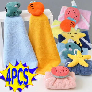 1/4PCS Cartoon Childrens Hand Towel Soft Absorbent Dry Handkerchief Kitchen Bathroom Baby Kids Wipes Wash Cloths Hanging Towels