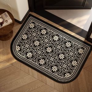 VIKAMA Minimalist Rounded Retro Floral Bathroom Mat Water Absorbent Non Slip Quick Dry Cushioned Shower Rug