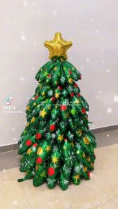 (SIZE TO Kèm 2 đèn + đồ bơm) Cây thông noel bong bóng Decor trang trí giáng sinh bằng bóng bay size to 130cm