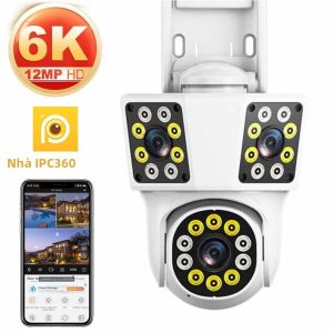 Camera IP Ngoài Trời 6K 12MP WiFi Với 3 Ống Kính 3 Màn Hình Theo Dõi Chuyển Động AI PTZ Quay Video 4K Camera Giám Sát An Ninh Cho Gia Đình