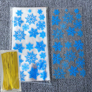 Snowflakes Plastic Bags Transparent Open Top Packing Cookie Candy Wedding Christmas Cellophane Party Favor Bag Xmas Supplie 50pc
