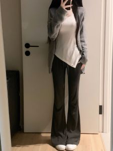 กางเกงขายาวทรงหลวมเอวสูง ทรงขาบานเล็ก สไตล์เกาหลี กางเกงขายาวลำลองสำหรับผู้หญิง ฤดูใบไม้ร่วง 2023