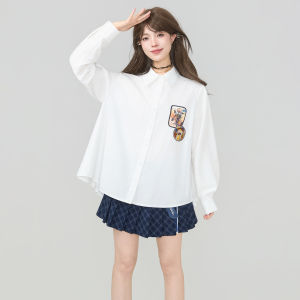 KEIKO | Bow Design White Shirt Autumn Fashionable Eccentric Front Long Back Short Loose