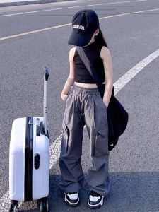 กางเกงทำงานฤดูใบไม้ร่วงสำหรับเด็กชายและเด็กหญิง กางเกงขายาวทรงหลวมสบาย ๆ สำหรับเต้นรำสตรีท กางเกงขายาวลำลองสำหรับเด็ก