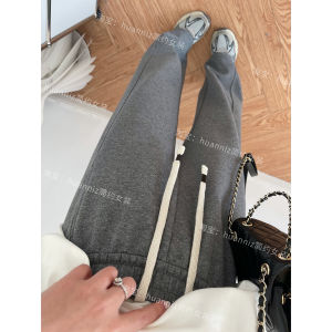 Slim Fit Straight Leg Sweatpants Womens Casual Trousers Long Wide Leg Pants Elastic Waist Side Seams Hip Concealing