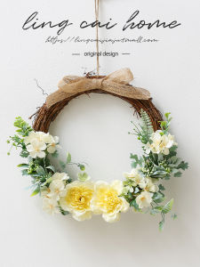 Wicker Flower Ring Door Decorations Outdoor Garden Villa Courtyard Wedding Decoration Nursery Hanging Ornament Stick Basket