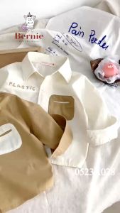 Áo sơ mi dài tay bé trai đáp túi plastic hàn quốc chất thô đũi mềm mại BERNIE cho bé 8 đến 24kg
