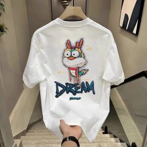 Summer New Mens Short Sleeve T-Shirt Pure Cotton Loose Fit round Neck Casual Stylish Printed Youth Fashion Breathable Tee