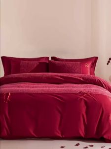 Hodo | Bộ Đồ Chăn Ga Gối Cao Cấp Jacquard Màu Đỏ Cotton Sợi Dài