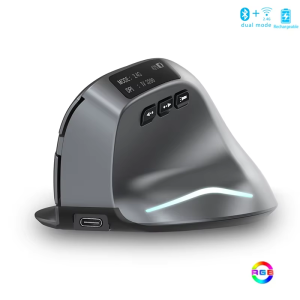JOMAA | 7 Color RGB Bluetooth Vertical Mouse Rechargeable USB Wireless Mouse with LED Screen Ergonomic Mice for Macbook Laptop Gamer