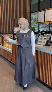 Oneset Wanita Vest & Rok Panjang Mayung Bahan Katun Twill Polos Streach Melar Korean Style
