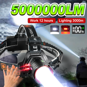 5000000LM Super Bright Headlight White Laser Powerful Led Headlamp Rechargeable Head Flashlight Long Range 18650 Camping Lantern