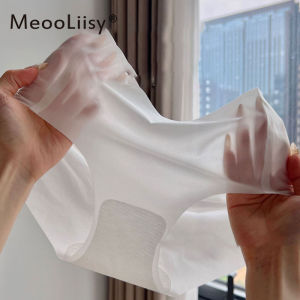 MeooLiisy กางเกงในผ้าไหมน้ำแข็งไร้รอยต่อบางเฉียบสำหรับผู้หญิงระบายอากาศที่สะดวกสบายกางเกงในกลางเอวเรียบง่ายเหลาะแหละ