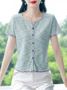DAIXIANGFEIZI | Summer New Ice Silk Knit V-neck Slimming Womens T-shirt Large Size