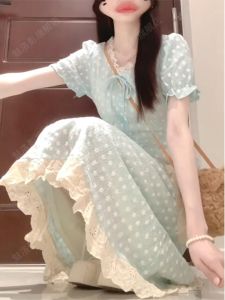 French Style Sweet Gentle Temperament Dress Womens Student Summer New Waist Cinching Slimming Cake Skirt Tea Break High Waist A-Line Dress