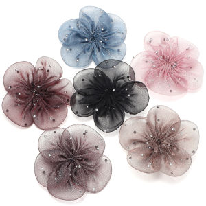 5pcs/lot 5.5cm Organza Fabric Artificial Flower Appliques Mesh Petals Patches For DIY Women Crafts Clothes Hair Accessories