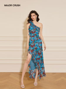 French Print Backless Slimming Dress