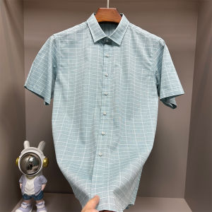 Withdraw Label-Cut Mens Green Short Sleeve Plaid Shirt Summer Pure Cotton Plaid Breathable Simple All-Matching Short-Sleeved Shirt