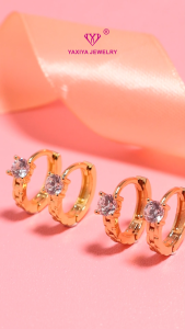 Yaxiya Anting Jepit / Klip Wanita Mata Satu Simpel Perhiasan Lapis Emas 18K 764