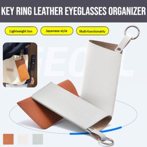 Convenient Key Ring Leather Eyeglasses Organizer Portable Handmade Eyewear Bag Compact Carry-On Bag Storage Bag