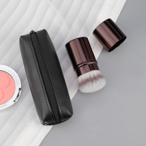 2pcs short handle retractable foundation brush without powder + retractable brush storage bag easy to store and portable