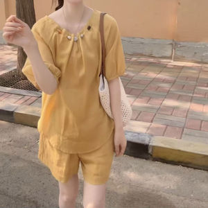 Shalldoer | Loose Short Sleeve Wide Leg Short Pants Two Piece Set Korean Style Lazy Fashion Summer New Womens Clothing Casual Comfortable