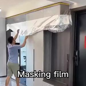 12M Self-Adhesive Pre-Taped Masking Film Cuttable Disposable Dustproof Protective Film For Car Painting Furniture Renovation