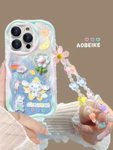  15Promax Silicone Phone Case Full Cover Transparent Anti-Fall Cute Cartoon Bracelet Compatible with 14Pro 16New Cream Frame
