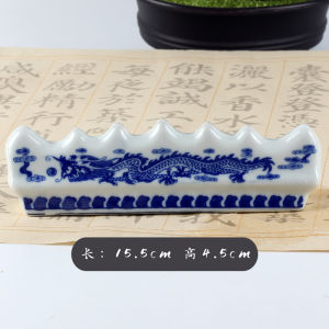 Traditional Blue Dragon Ceramic Calligraphy Brush Holder Jingdezhen Porcelain Stationery Painting Writing Inkwell Paperweight