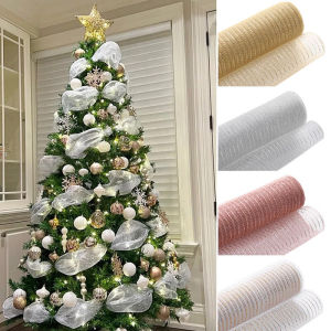 26cm 10Yards Gold Sliver Pink DIY Christmas Tree Ribbon Xmas Wreath Mesh Decoration Wedding Ribbon