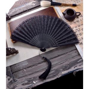 Red Lace Folding Fan Traditional Chinese Style Dance Fan for Women Handmade Bamboo Frame Court Fashion Home Daily Use