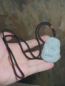 Type A Jadeite light bluish green Qilin (Kirin) pendant (with certificate)