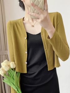 French Style Knitted Short Outerwear Shoulder Pad Top Sleeveless Vest Sun Protection Versatile Autumn Season Fashionable Womens Coat