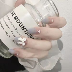 MONLEYTA | Wearable Nail Art Patches Finished Product Medium Length Ice Transparent Color French Style Autumn Winter New Arrival