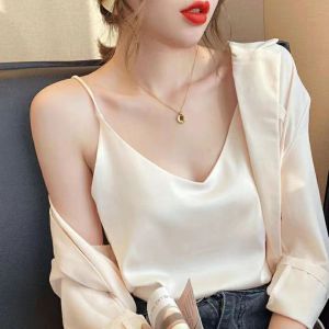 Womens Sleeveless Fashion Chiffon Vest Silk Top top Satin Solid suspenders